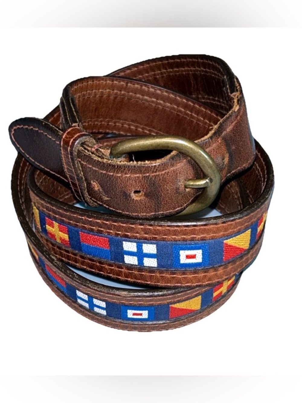 YRI Vintage belt nautical flag Oil Tanned Harness Leather Made In USA